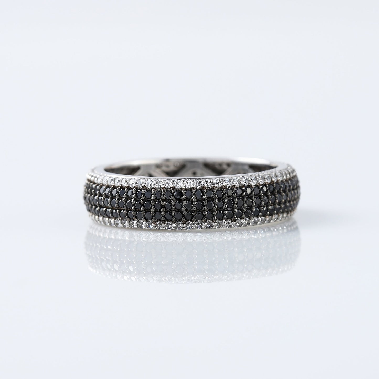 Black And White Moissanite Diamond 14K White Gold Wedding Engagement Band