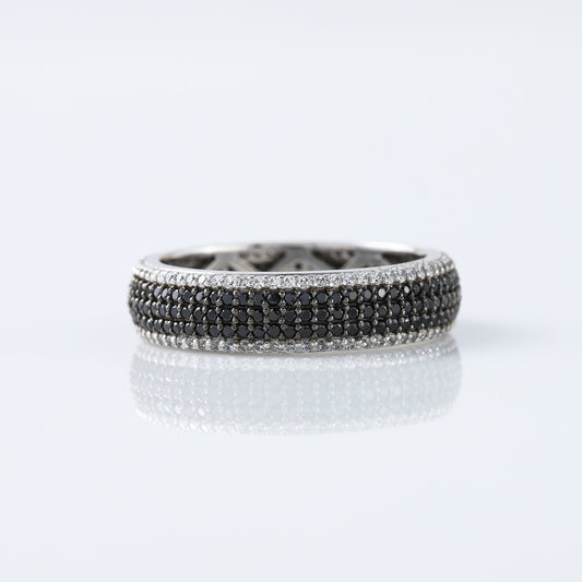 Black And White Moissanite Diamond 14K White Gold Wedding Engagement Band