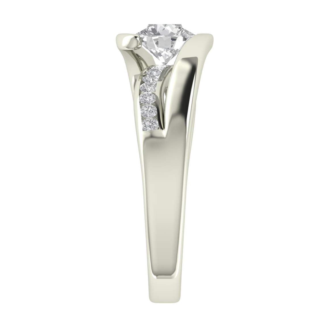 Swirl Channel Set Round Cut Moissanite Engagement Ring