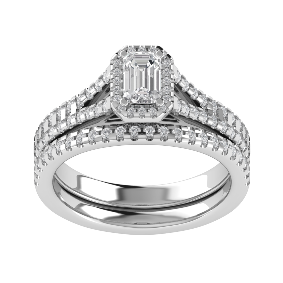 Emerald Cut Moissanite 14K White Gold Bridal Ring Set