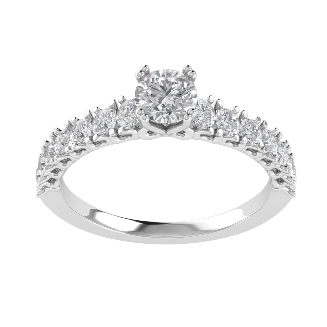 Lab Grown Diamond Solitaire With Accent 14K White Gold Wedding Ring