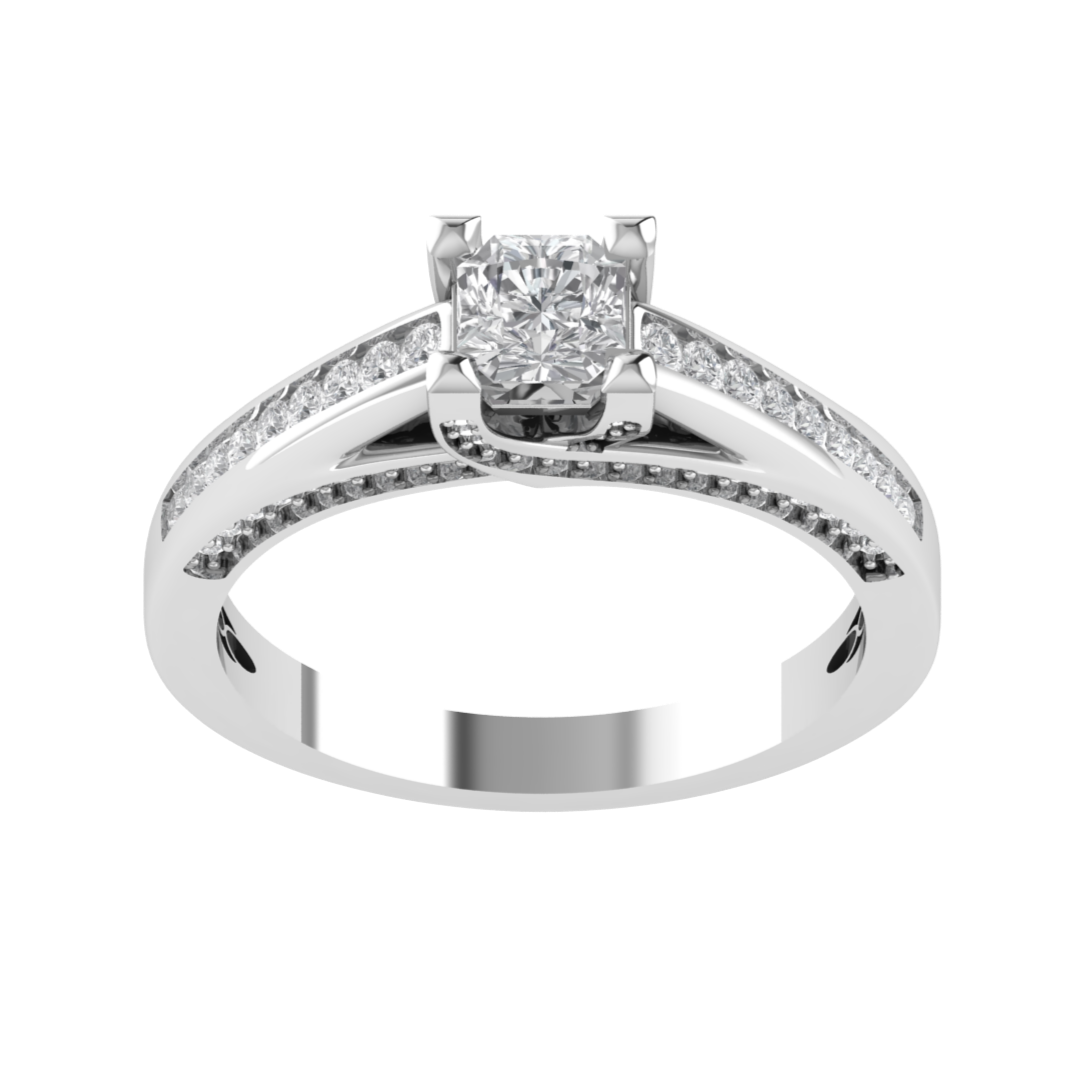 Channel Set Solitaire With Accent Moissanite Engagement Ring