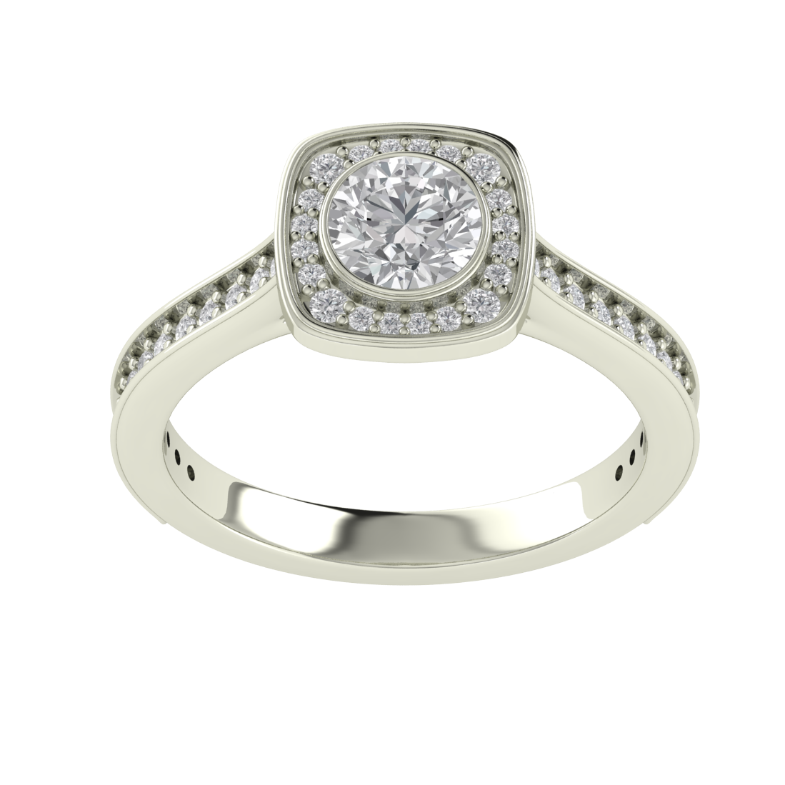 Bezel Set Halo Round Cut Moissanite Engagement Ring